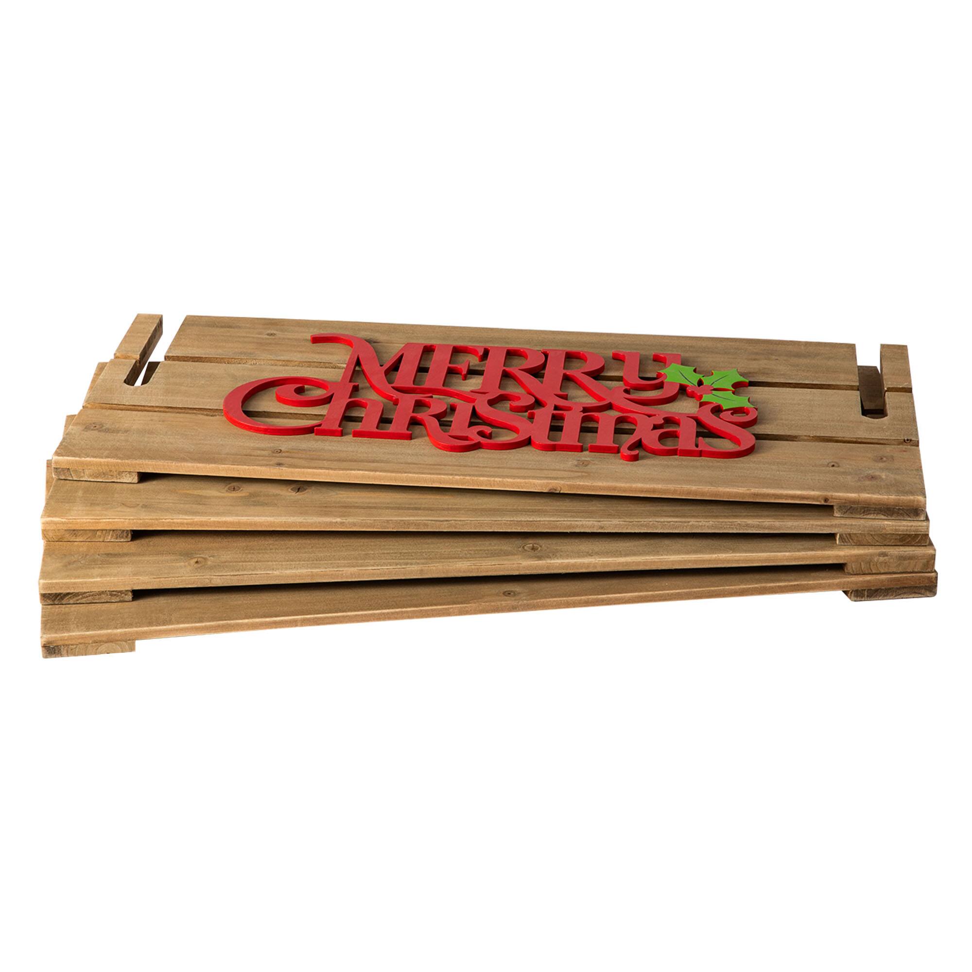 Glitzhome® Merry Christmas Wood Crate Tree Collar